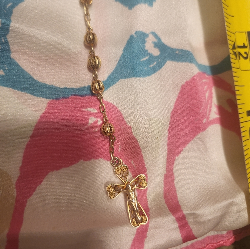 Gold Beaded Necklace with Cross Pendant, 800 Plate Vintage - Picture 4 of 7